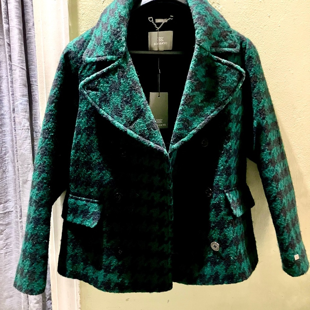 Luxury item: Soia & Kyo NWT emerald wool blend Houndstooth Pea Coat